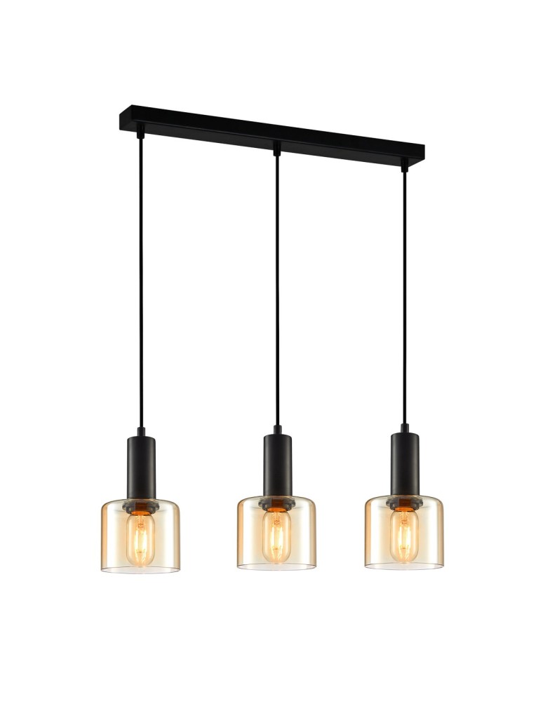 Pendant lamps on a strip - ITALUX Santia Pendant E27 3x40W Black PND-65342-3-BK+AMB - product kolory-swiatla.pl 1