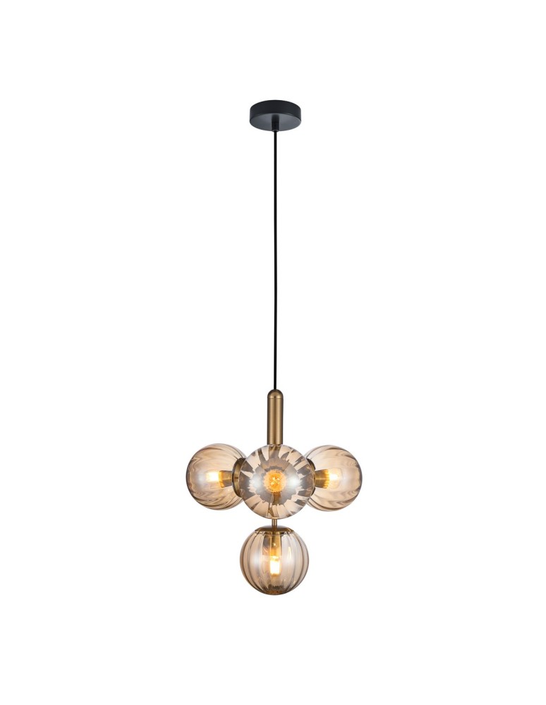 Brass-colored pendant lamps - ITALUX Ravena Pendant E27 LED integrated 4x5W Brass/Amber PND-2324-4B BRO+AMB - product kolory-swiatla.pl 1