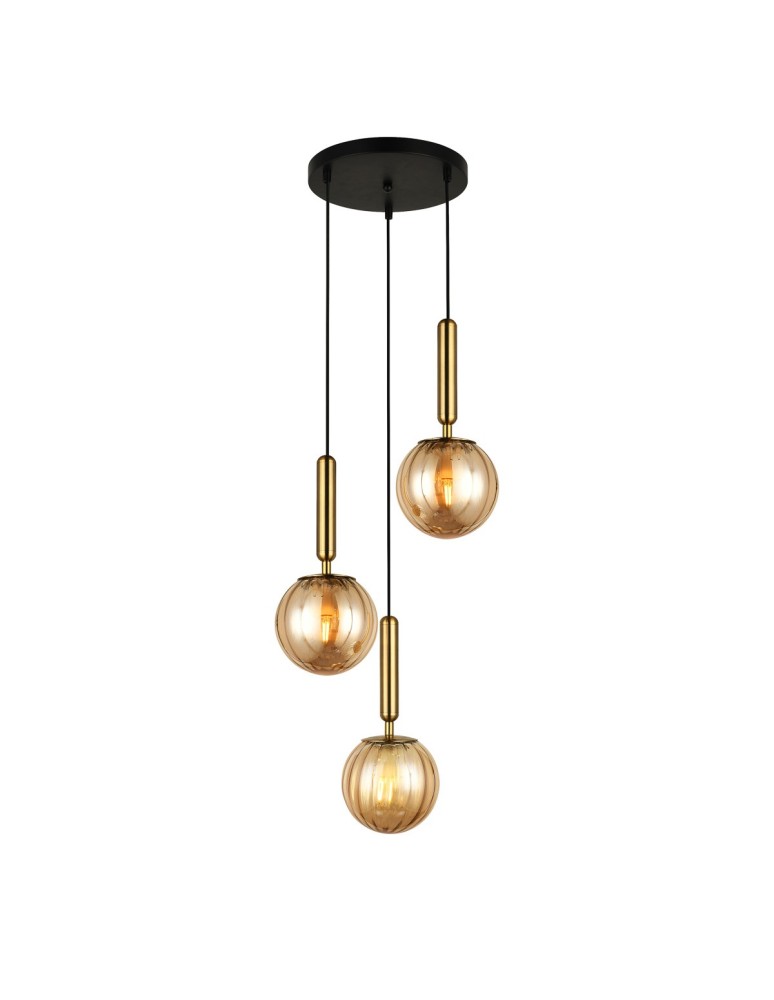 Brass-colored pendant lamps - ITALUX Ravena Pendant E27 LED integrated 3x5W Brass/Amber PND-2324-3A BRO+AMB - product kolory-swiatla.pl 1