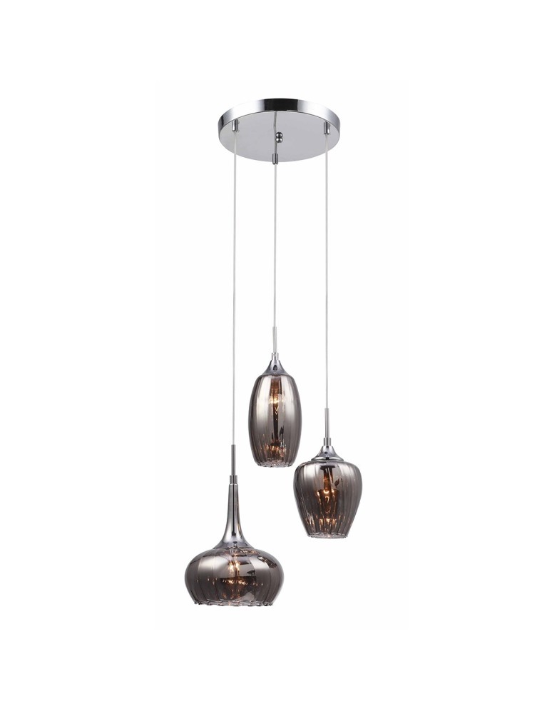 Pendant lamps - ITALUX Marano Pendant E14 3x40W Chrome/Smoke MDM2289/3A - product kolory-swiatla.pl 1
