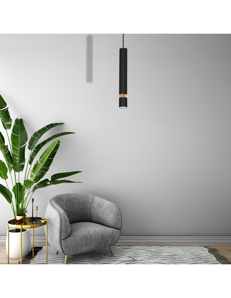 Milagro Lampa wisząca JOKER BLACK/WOOD 1xGU10 MLP6305