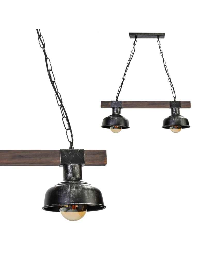 Pendant lamps - Milagro FARO BLACK / WOOD 2xE27 pendant lamp MLP6242 - product kolory-swiatla.pl 1