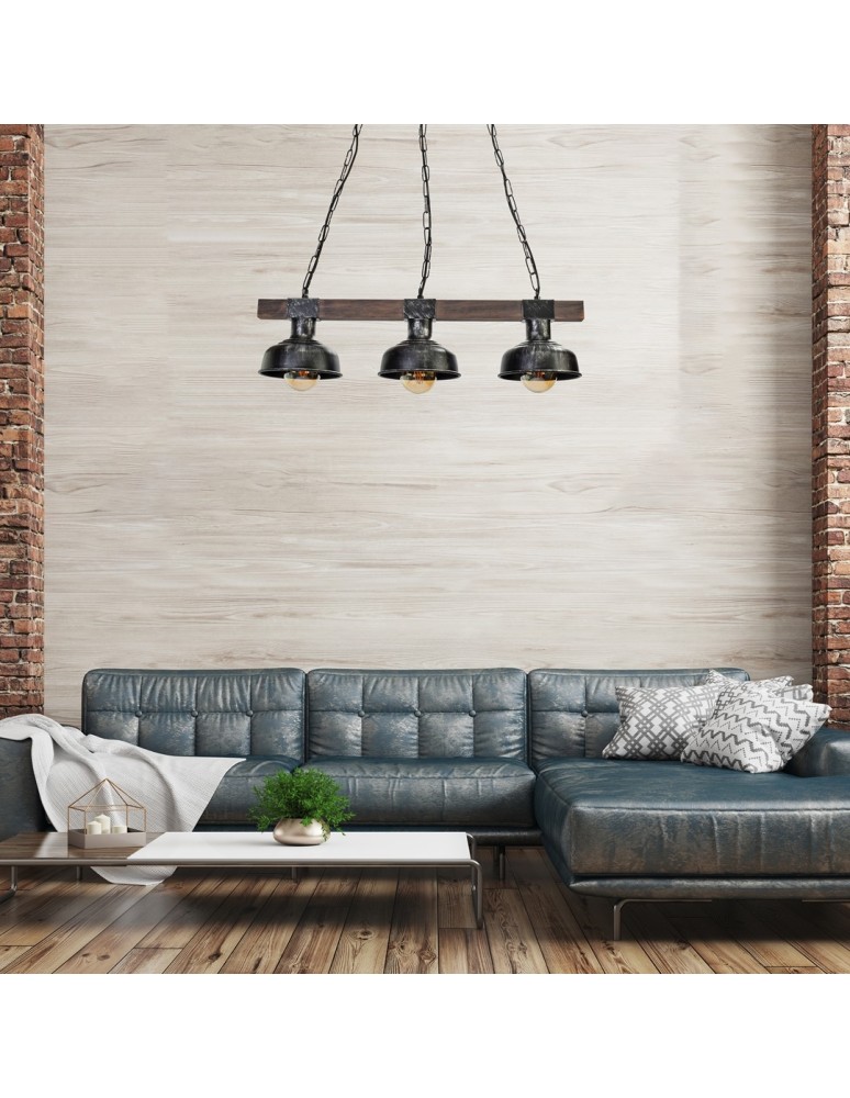Pendant lamps - Milagro FARO BLACK / WOOD pendant lamp 3xE27 MLP6243 - product kolory-swiatla.pl 6