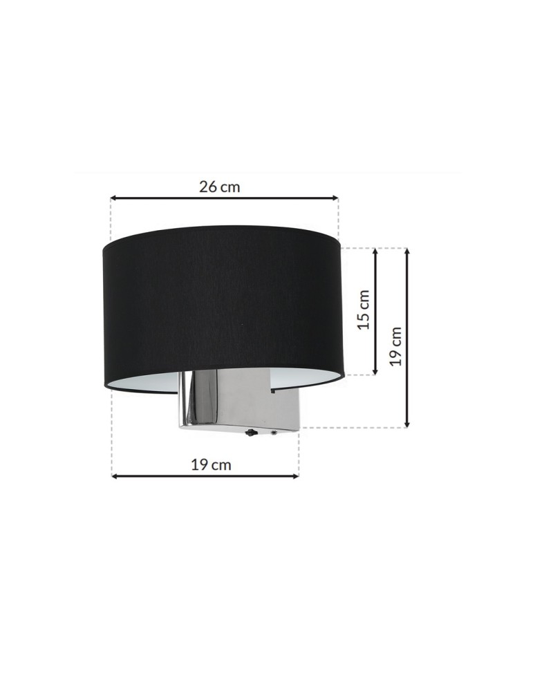 Wall lamps with lampshade - Milagro Wall lamp CASINO BLACK/CHROME 1xE27 ML6377 - product kolory-swiatla.pl 7