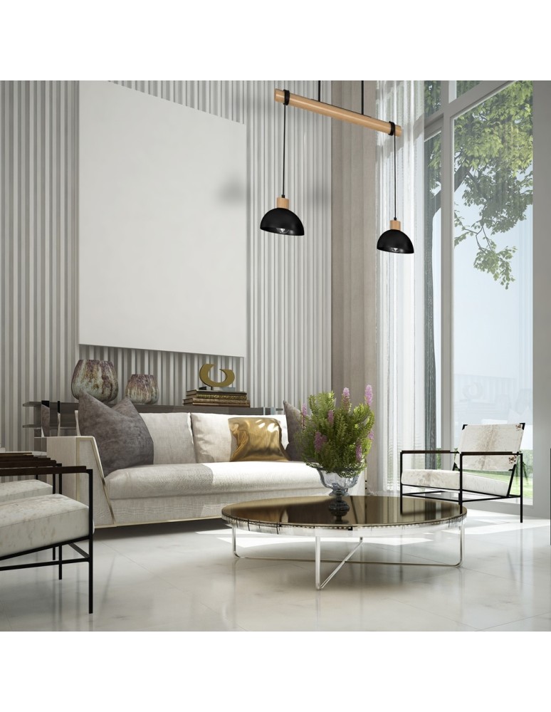 Pendant lamps on a strip - Milagro ERIK Black/Wood Pendant Lamp 2xE27 MLP7225 - product kolory-swiatla.pl 7
