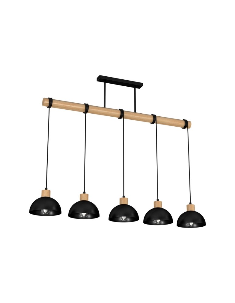 Pendant lamps on a strip - Milagro ERIK Black/Wood Pendant Lamp 5xE27 MLP7227 - product kolory-swiatla.pl 1