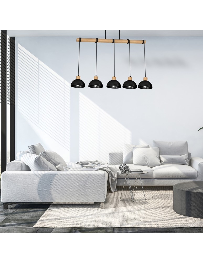Pendant lamps on a strip - Milagro ERIK Black/Wood Pendant Lamp 5xE27 MLP7227 - product kolory-swiatla.pl 5