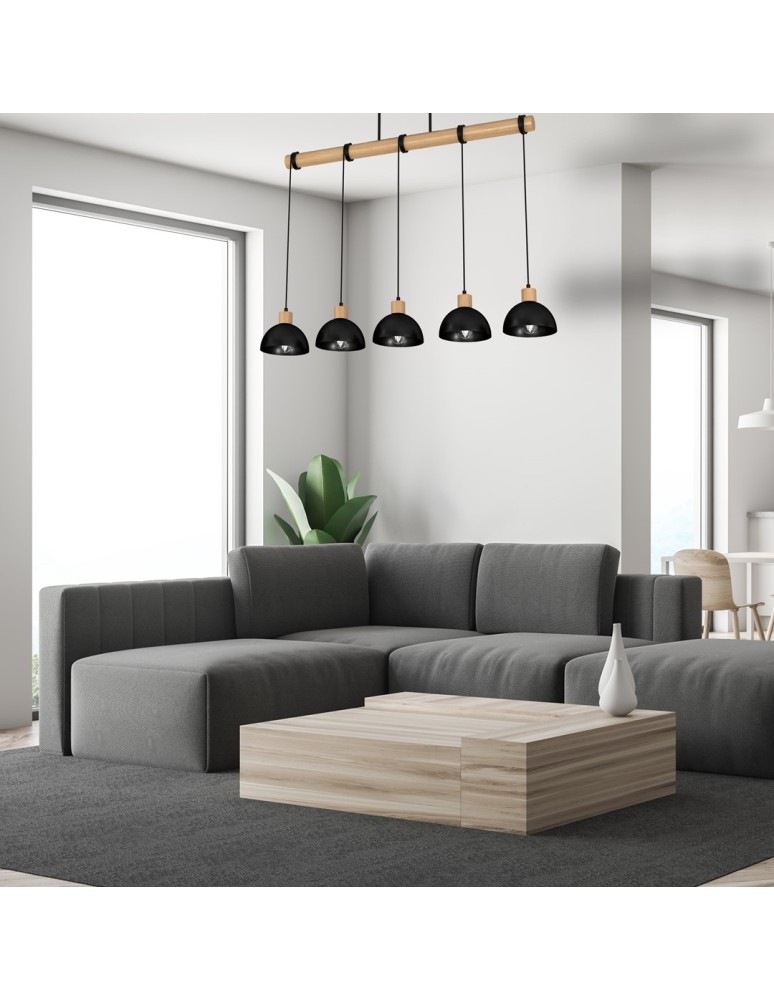 Pendant lamps on a strip - Milagro ERIK Black/Wood Pendant Lamp 5xE27 MLP7227 - product kolory-swiatla.pl 6