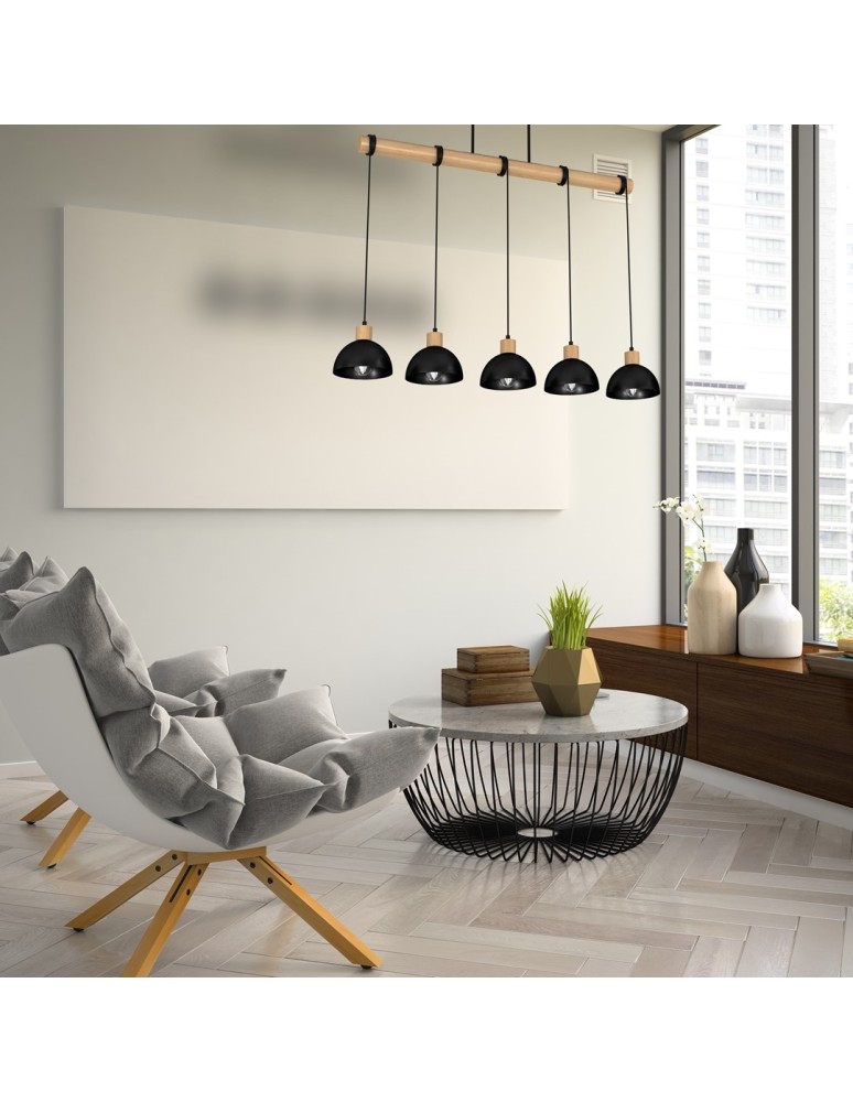 Pendant lamps on a strip - Milagro ERIK Black/Wood Pendant Lamp 5xE27 MLP7227 - product kolory-swiatla.pl 7