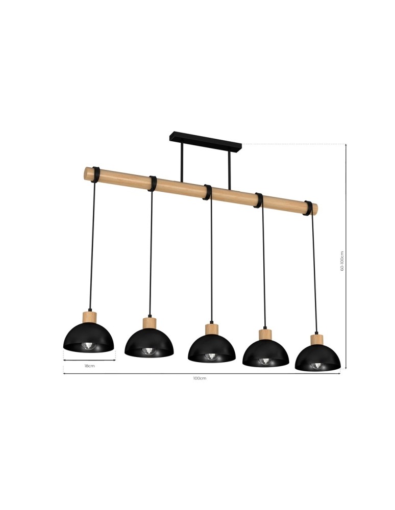 Pendant lamps on a strip - Milagro ERIK Black/Wood Pendant Lamp 5xE27 MLP7227 - product kolory-swiatla.pl 9