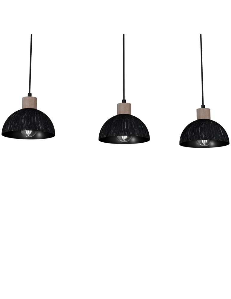 Pendant lamps on a strip - Milagro ERIK Sawn black/Patinated wood pendant lamp 3XE27 MLP7640 - product kolory-swiatla.pl 3