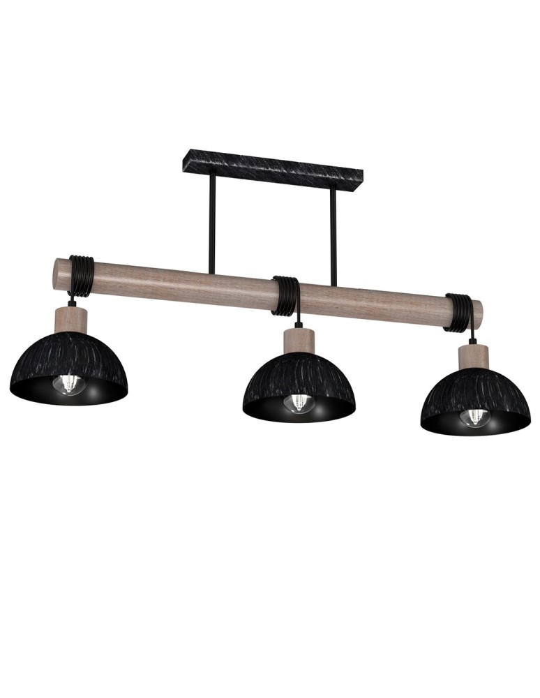 Pendant lamps on a strip - Milagro ERIK Sawn black/Patinated wood pendant lamp 3XE27 MLP7640 - product kolory-swiatla.pl 5