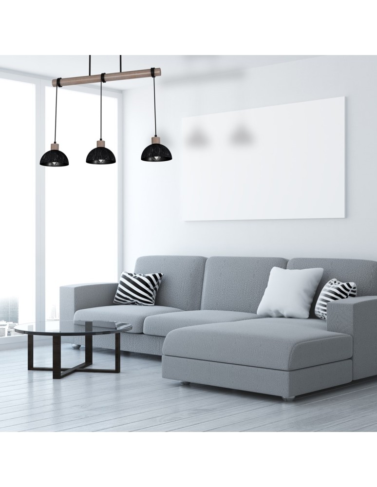 Pendant lamps on a strip - Milagro ERIK Sawn black/Patinated wood pendant lamp 3XE27 MLP7640 - product kolory-swiatla.pl 6