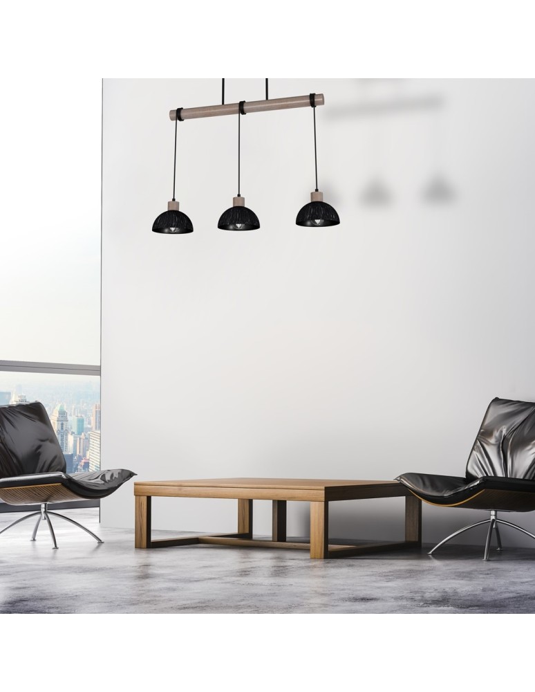 Pendant lamps on a strip - Milagro ERIK Sawn black/Patinated wood pendant lamp 3XE27 MLP7640 - product kolory-swiatla.pl 7