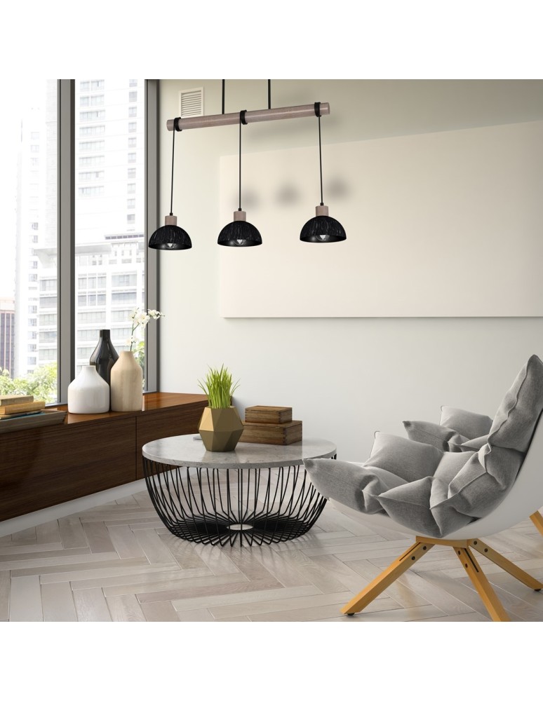 Pendant lamps on a strip - Milagro ERIK Sawn black/Patinated wood pendant lamp 3XE27 MLP7640 - product kolory-swiatla.pl 8