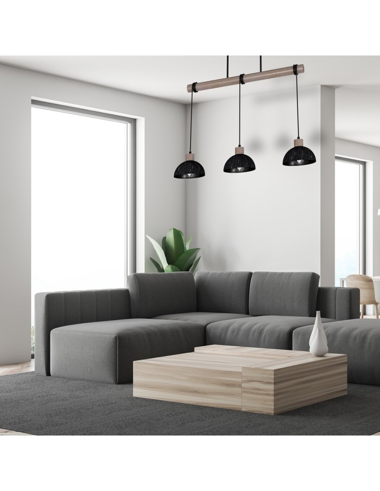 Pendant lamps on a strip - Milagro ERIK Sawn black/Patinated wood pendant lamp 3XE27 MLP7640 - product kolory-swiatla.pl 9