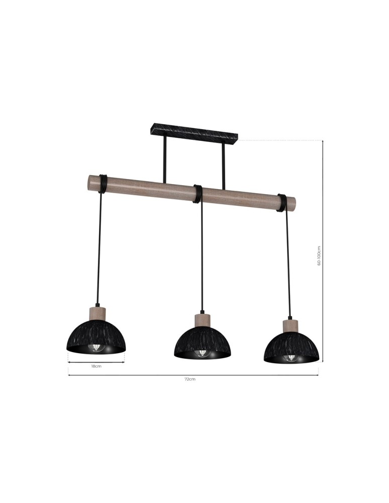 Pendant lamps on a strip - Milagro ERIK Sawn black/Patinated wood pendant lamp 3XE27 MLP7640 - product kolory-swiatla.pl 10