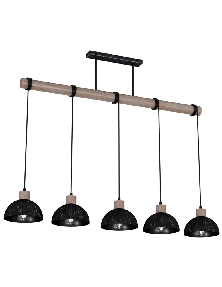 Pendant lamps on a strip - Milagro ERIK Sawn black/Patinated wood pendant lamp 5XE27 MLP7641 - product kolory-swiatla.pl 2
