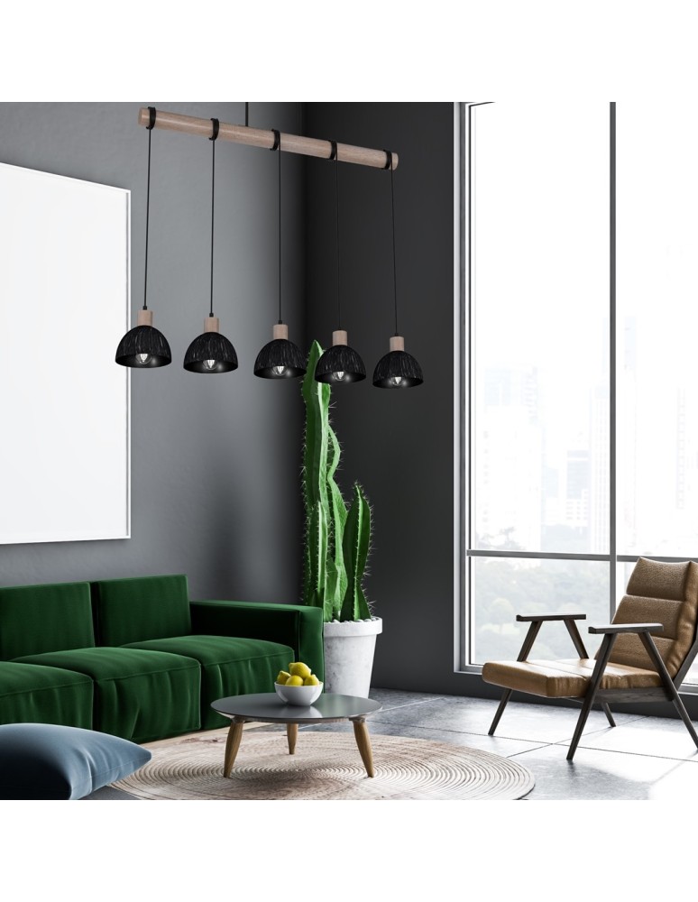 Pendant lamps on a strip - Milagro ERIK Sawn black/Patinated wood pendant lamp 5XE27 MLP7641 - product kolory-swiatla.pl 6