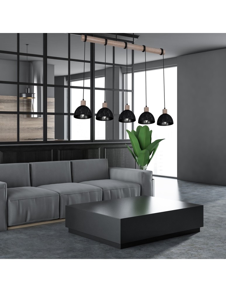 Pendant lamps on a strip - Milagro ERIK Sawn black/Patinated wood pendant lamp 5XE27 MLP7641 - product kolory-swiatla.pl 7