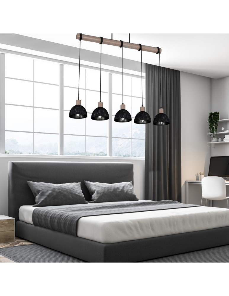 Pendant lamps on a strip - Milagro ERIK Sawn black/Patinated wood pendant lamp 5XE27 MLP7641 - product kolory-swiatla.pl 8