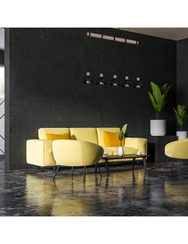 Pendant lamps on a strip - Milagro ERIK Sawn black/Patinated wood pendant lamp 5XE27 MLP7641 - product kolory-swiatla.pl 9