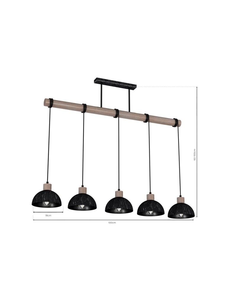 Pendant lamps on a strip - Milagro ERIK Sawn black/Patinated wood pendant lamp 5XE27 MLP7641 - product kolory-swiatla.pl 10
