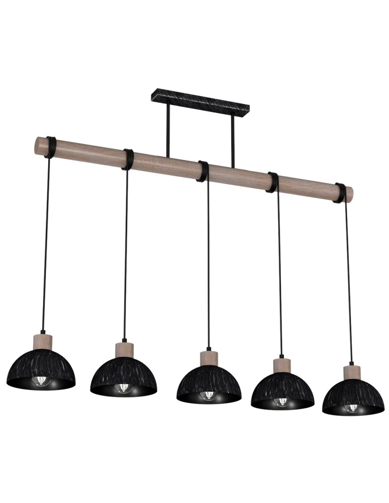 Pendant lamps on a strip - Milagro ERIK Sawn black/Patinated wood pendant lamp 5XE27 MLP7641 - product kolory-swiatla.pl 11