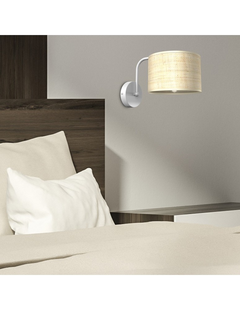 Wall lamps with lampshade - Milagro Wall lamp MARSHALL WHITE / RATTAN 1xE27 MLP7482 - product kolory-swiatla.pl 4