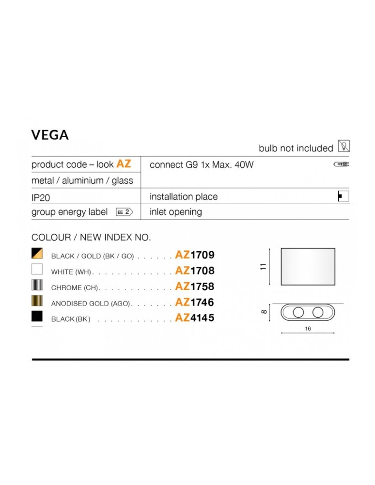Wall lamps - Azzardo Wall lamp Vega (black/black) 1xG9 black AZ4145 - product kolory-swiatla.pl 5