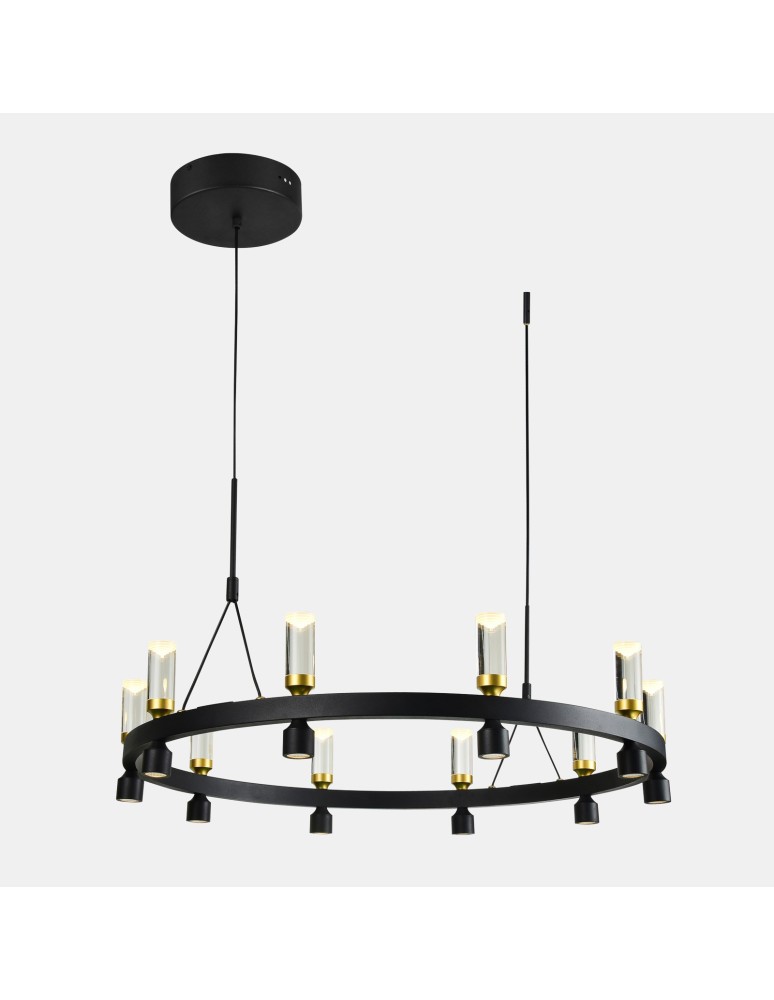Retro chandeliers - Italux Almelo LED 49W 2920lm 3000K Pendant Black Gold PND-83812-20 - product kolory-swiatla.pl 1
