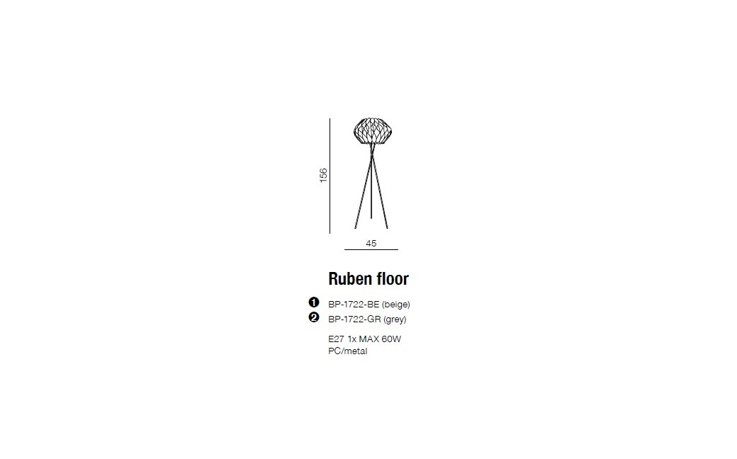 Azzardo RUBEN FLOOR GREY 1xE27 Floor Lamp Gray AZ2405