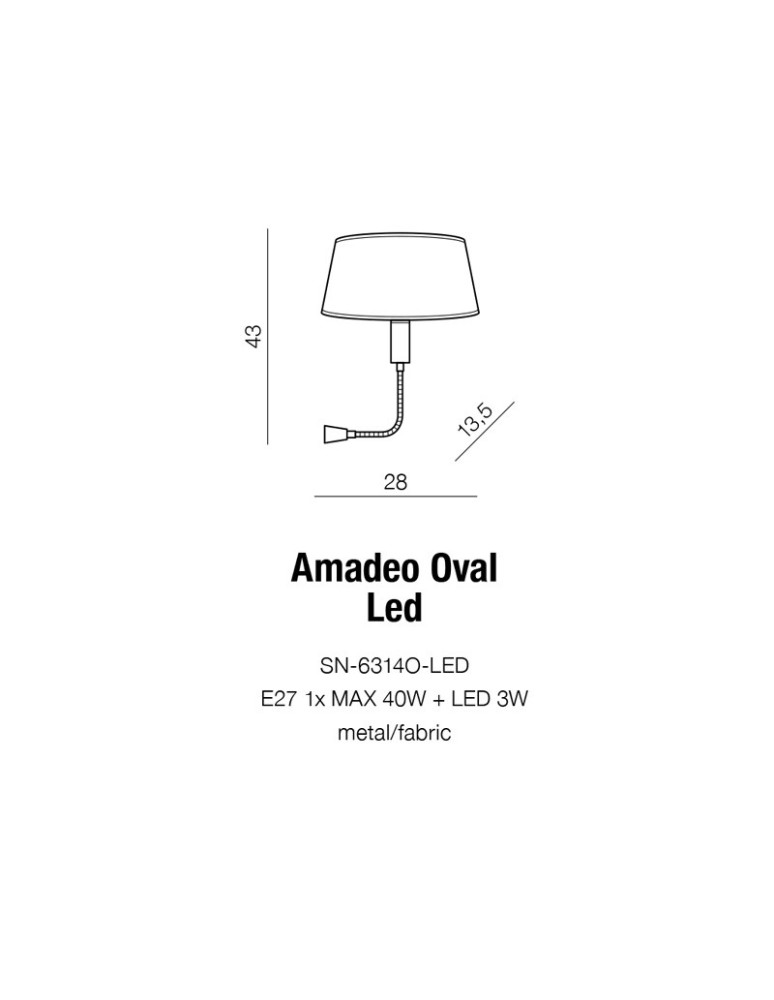 Reading wall lamps - AZzardo Amadeo OVAL Wall lamp 1xE27 + 1xLED SN-6314O-LED - product kolory-swiatla.pl 3