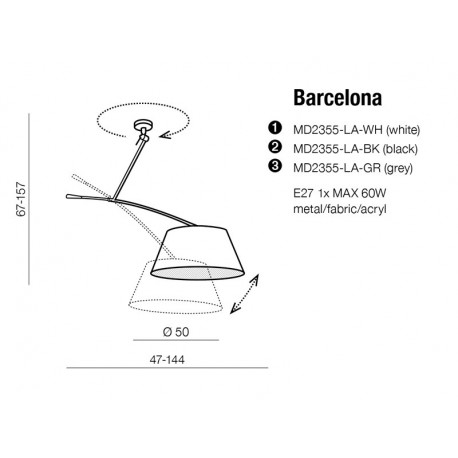 AZzardo Barcelona Pendant Grey 1xE27 MD2355-LA GR