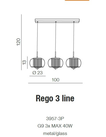 Azzardo REGO 3 LINE 3xG9 Wisząca Przeźroczysty/Chrom AZ2453 - produkt 2