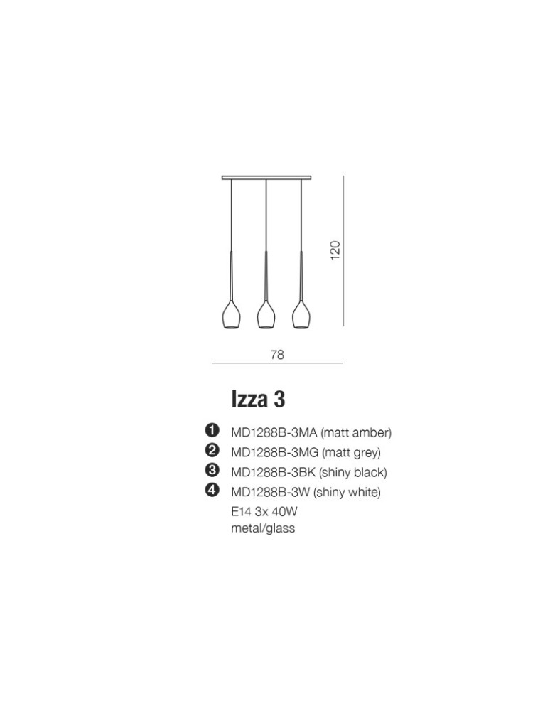 Azzardo IZZA 3 SHINY WHITE 3xE14 Pendant White Gloss AZ2320