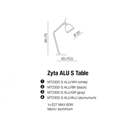 AZzardo ZYTA S Desk Alu/WH 1xE27 MT2300-S Alu/WH