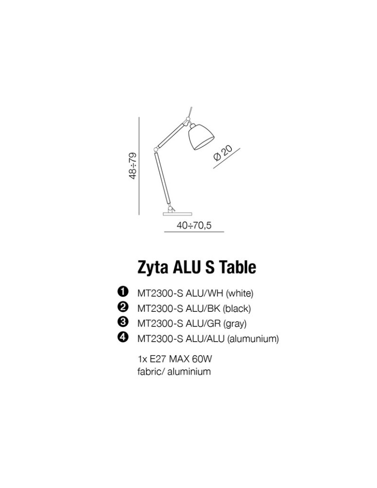 Table lamps with lampshade - AZzardo ZYTA S Desk Alu/GR 1xE27 MT2300-S Alu/GR - product kolory-swiatla.pl 3