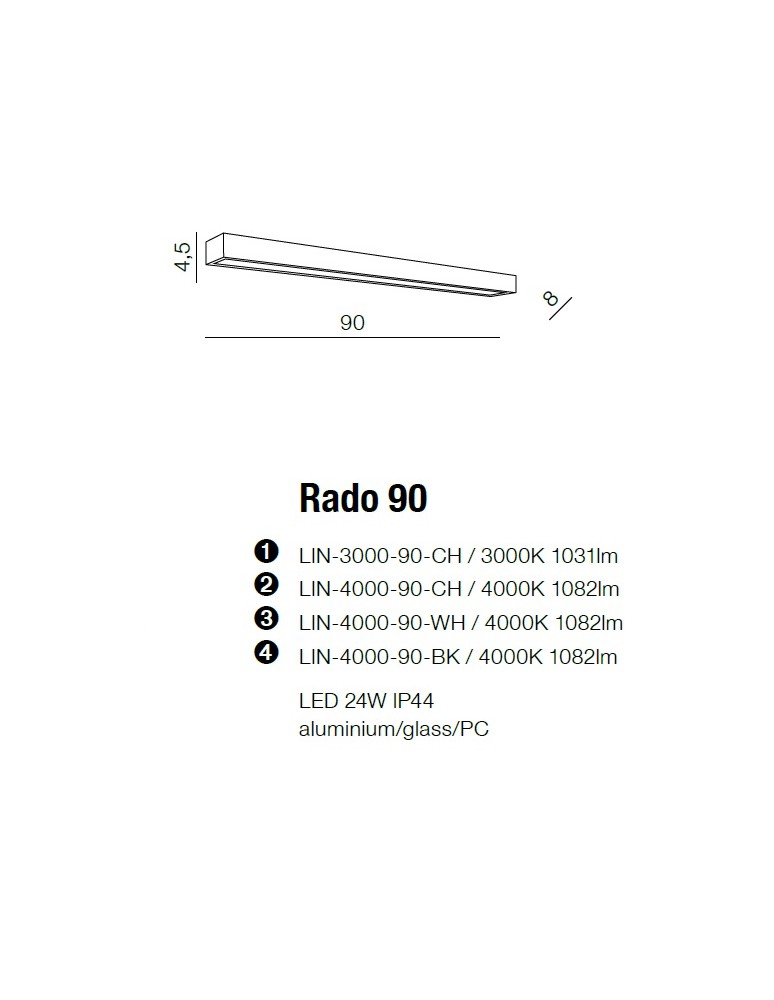 Bathroom wall lamps - Azzardo RADO 90 3000 CH 1xLED Wall Mounted Chrome IP44 AZ2077 - product kolory-swiatla.pl 2