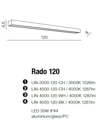 Azzardo RADO 120 4000 CH 1xLED Wall Mounted Chrome IP44 AZ2081 - product 2