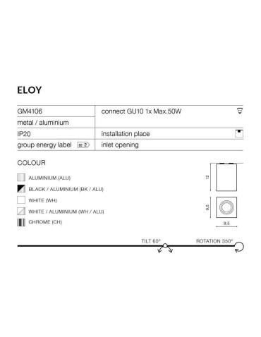 Azzardo ELOY 1 BLACK/BLACK 1xGU10 Natynkowa Czarny AZ2137 - produkt 2