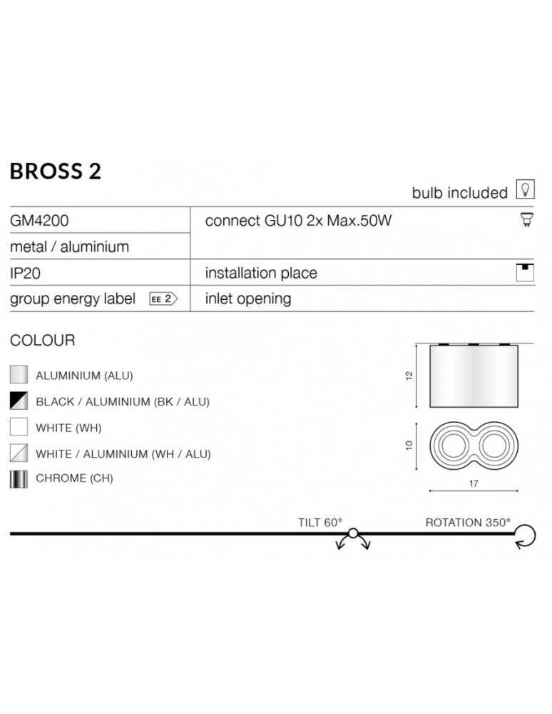 Ceiling luminaires for replaceable light source - Azzardo BROSS 2 BLACK 2xGU10 Surface Mounted Black AZ2136 - product kolory-swiatla.pl 3