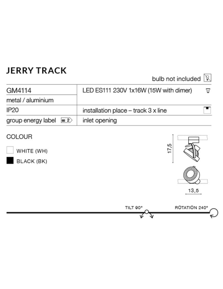 Lamps for 3-phase busbars - Azzardo JERRY TRACK WHITE 1xES111 Spotlight For Busbar 3F White AZ2459 - product kolory-swiatla.pl 3