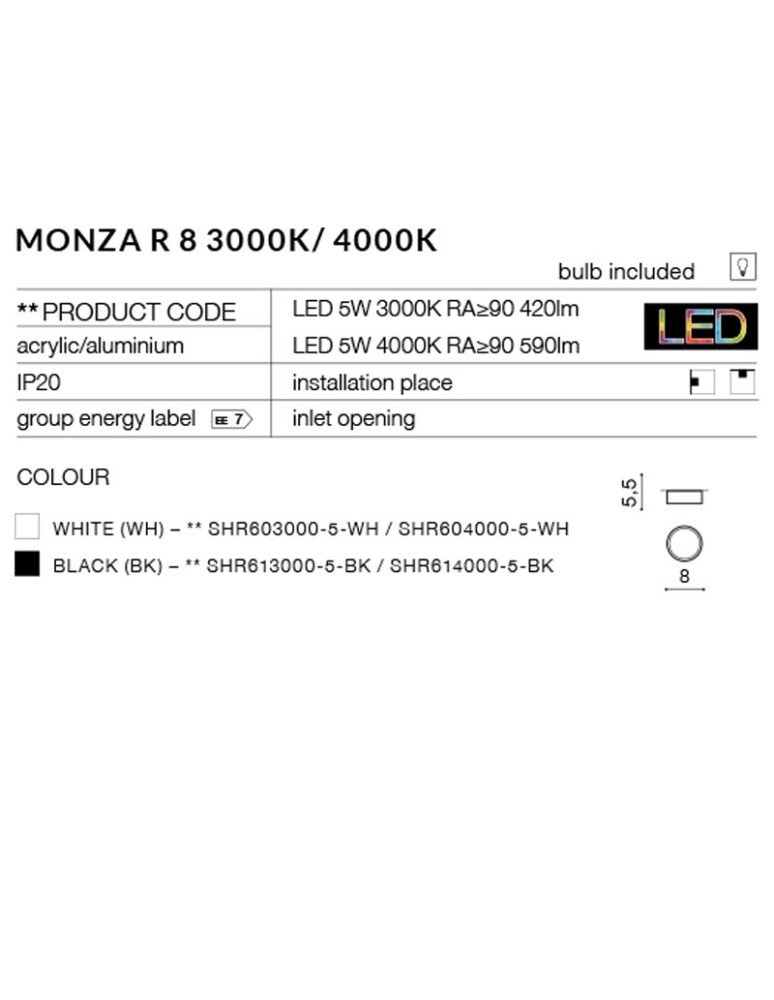 Round Plafonds - Azzardo MONZA R 8 3000K WH 1xLED Ceiling White AZ2253 - product kolory-swiatla.pl 3