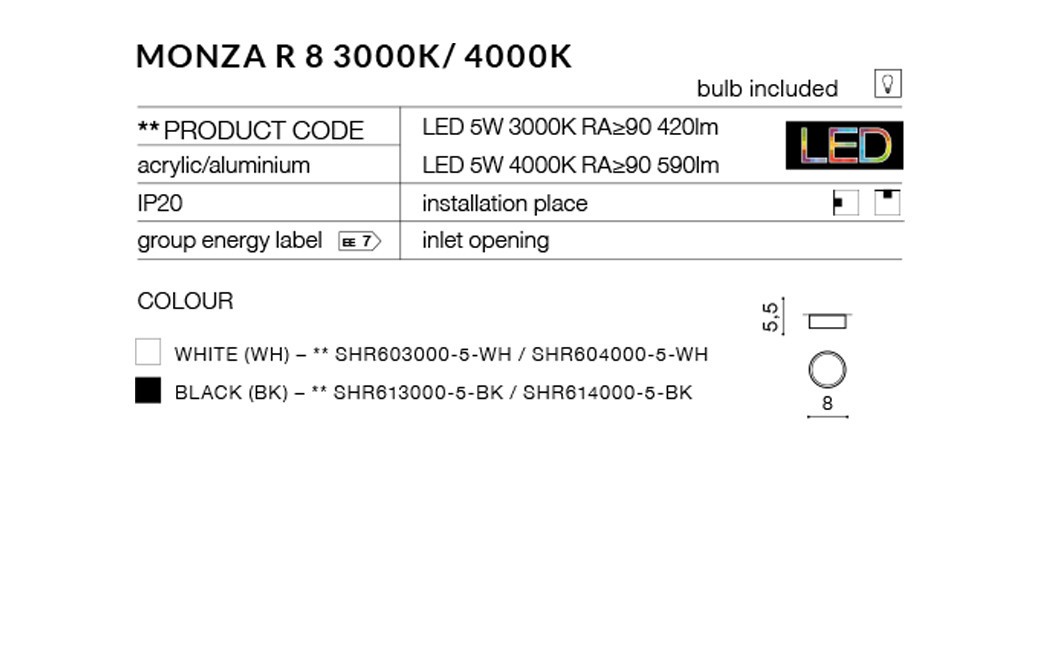 Azzardo MONZA R 8 3000K BK 1xLED Ceiling Light Black AZ2255