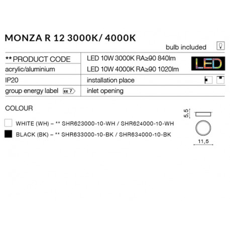 Azzardo MONZA R 12 3000K BK 1xLED Ceiling Light Black AZ2259