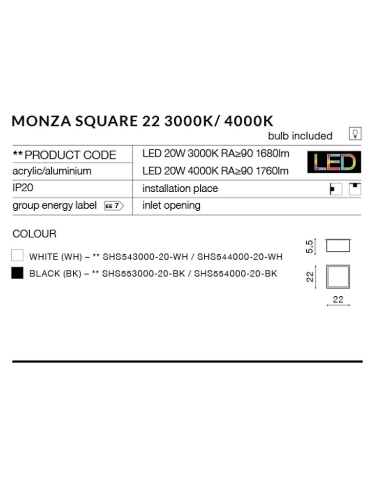 Square plafonds - Azzardo MONZA S 22 3000K BK 1xLED Ceiling Light Black AZ2271 - product kolory-swiatla.pl 3