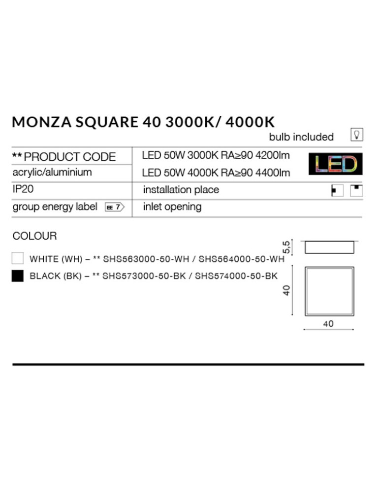 Square plafonds - Azzardo MONZA S 40 3000K BK 1xLED Ceiling Light Black AZ2275 - product kolory-swiatla.pl 3
