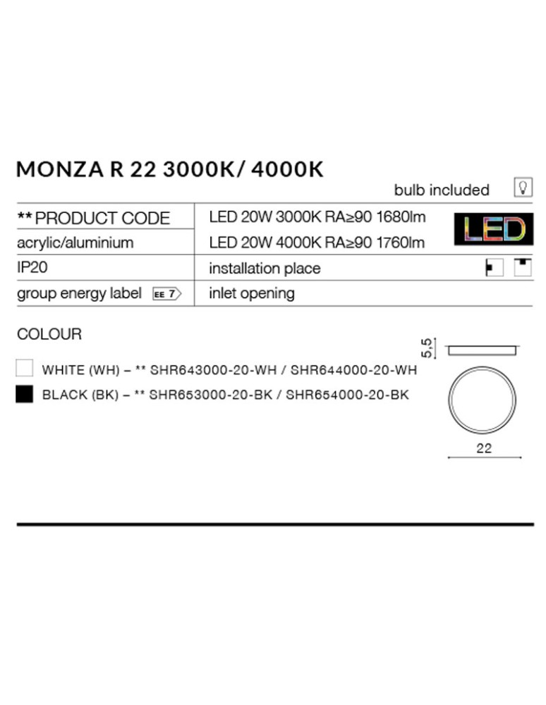 Round Plafonds - Azzardo MONZA R 22 3000K WH 1xLED Ceiling Light White AZ2261 - product kolory-swiatla.pl 3