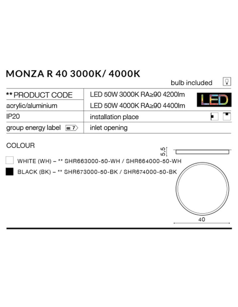 Round Plafonds - Azzardo MONZA R 40 3000K WH 1xLED Ceiling Light White AZ2265 - product kolory-swiatla.pl 3
